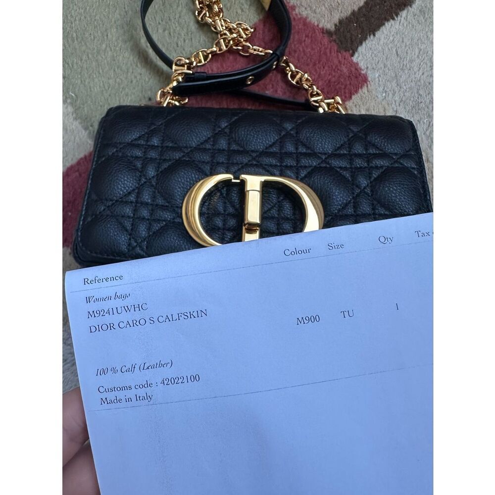 NEW Dior Caro Small Crossbody Shoulder Bag Black Gold Supple Cannage Leather - Picture 4 of 14